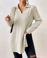 Ribbstickad enfärgad lapel topp